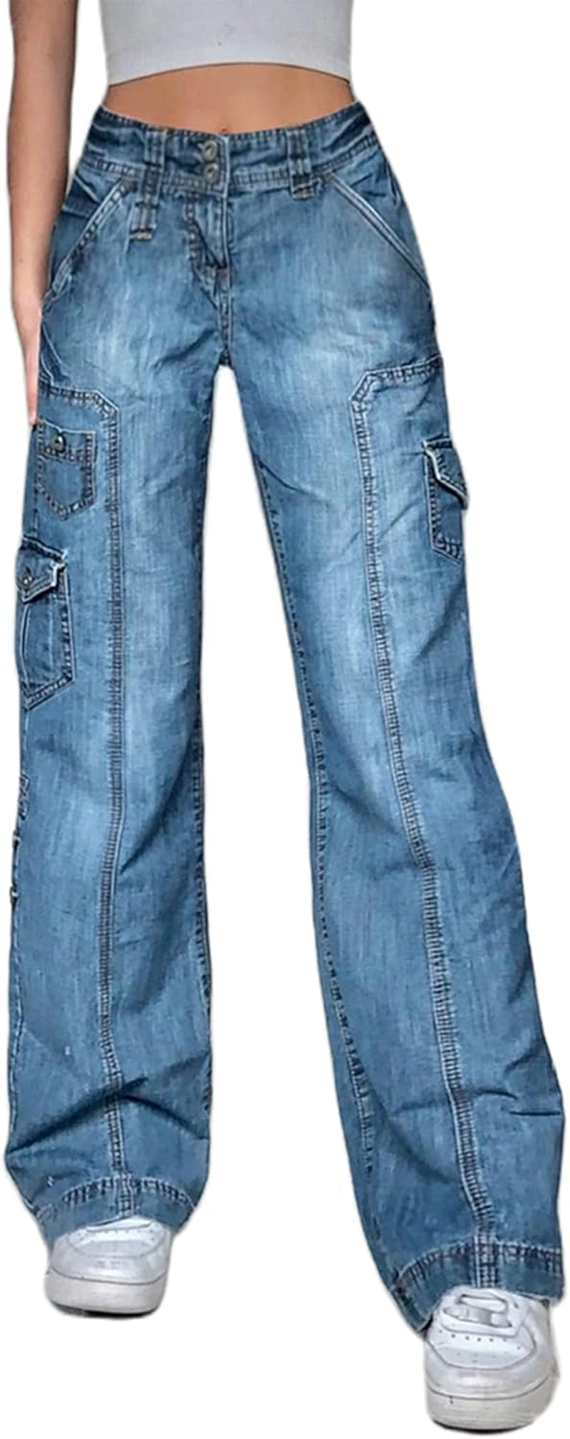 Women's Denim High Waist Straight Leg Baggy Pants 