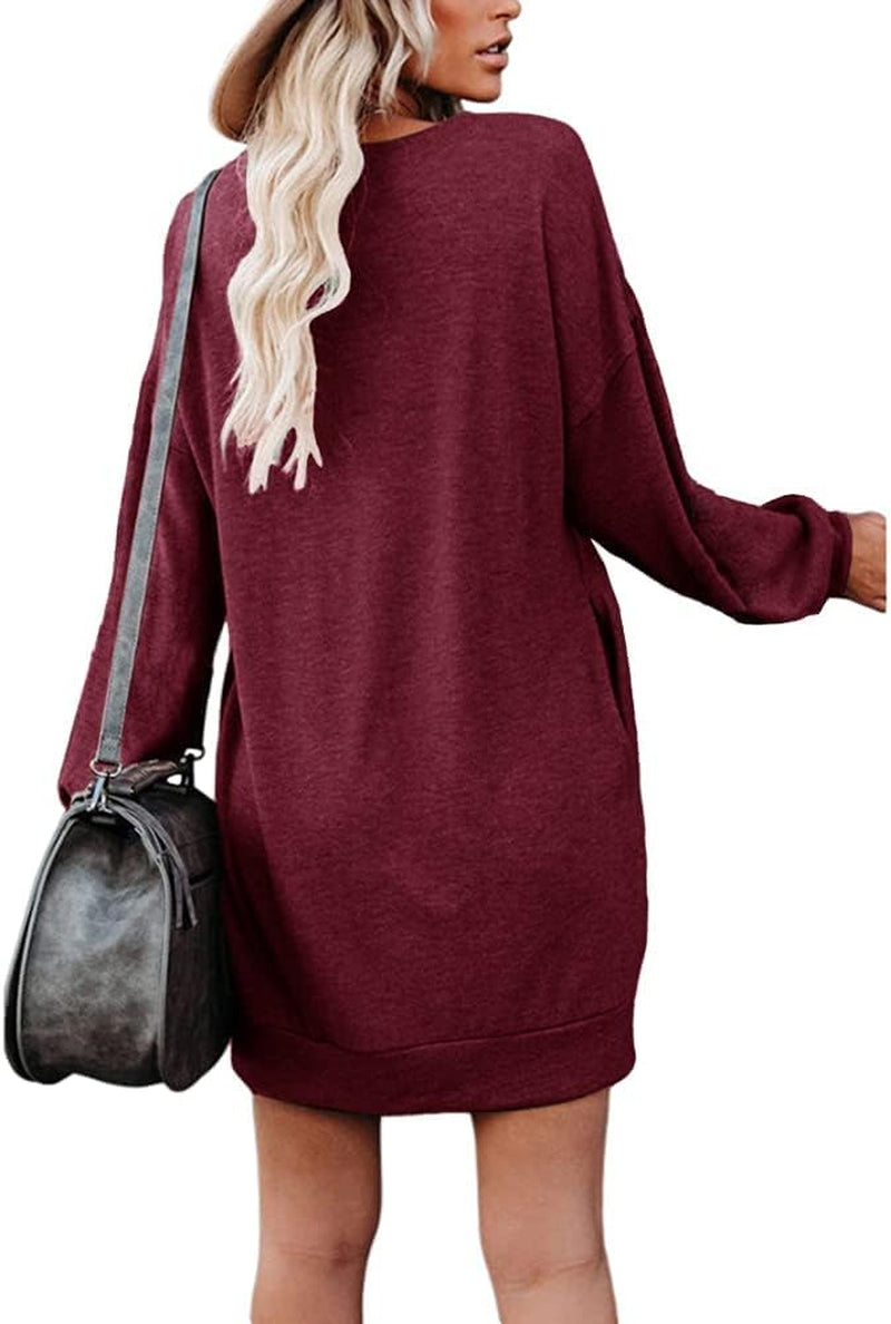 Women'S Sweatshirt Dress Casual Striped Long Sleeve Dress with Pockets