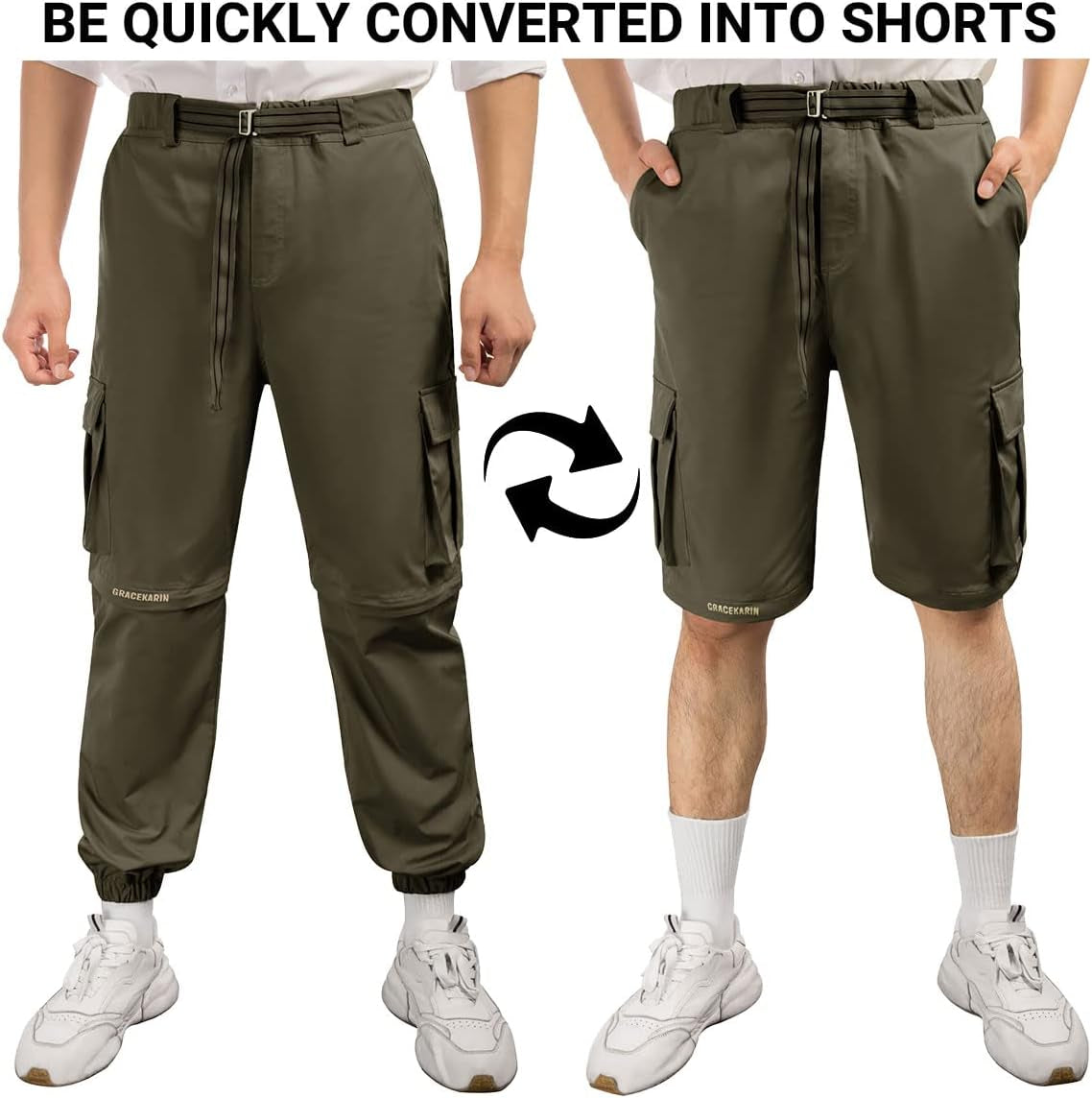 Men'S Convertible Hiking Pants Waterproof Quick Dry Zip off Ripstop Cargo Pants for Outdoor (Army Green, Medium)