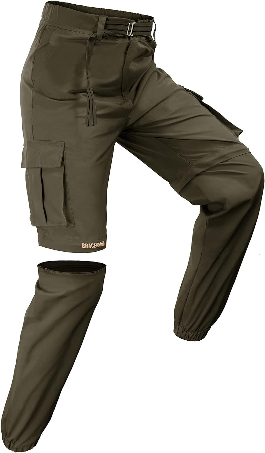 Men'S Convertible Hiking Pants Waterproof Quick Dry Zip off Ripstop Cargo Pants for Outdoor (Army Green, Medium)