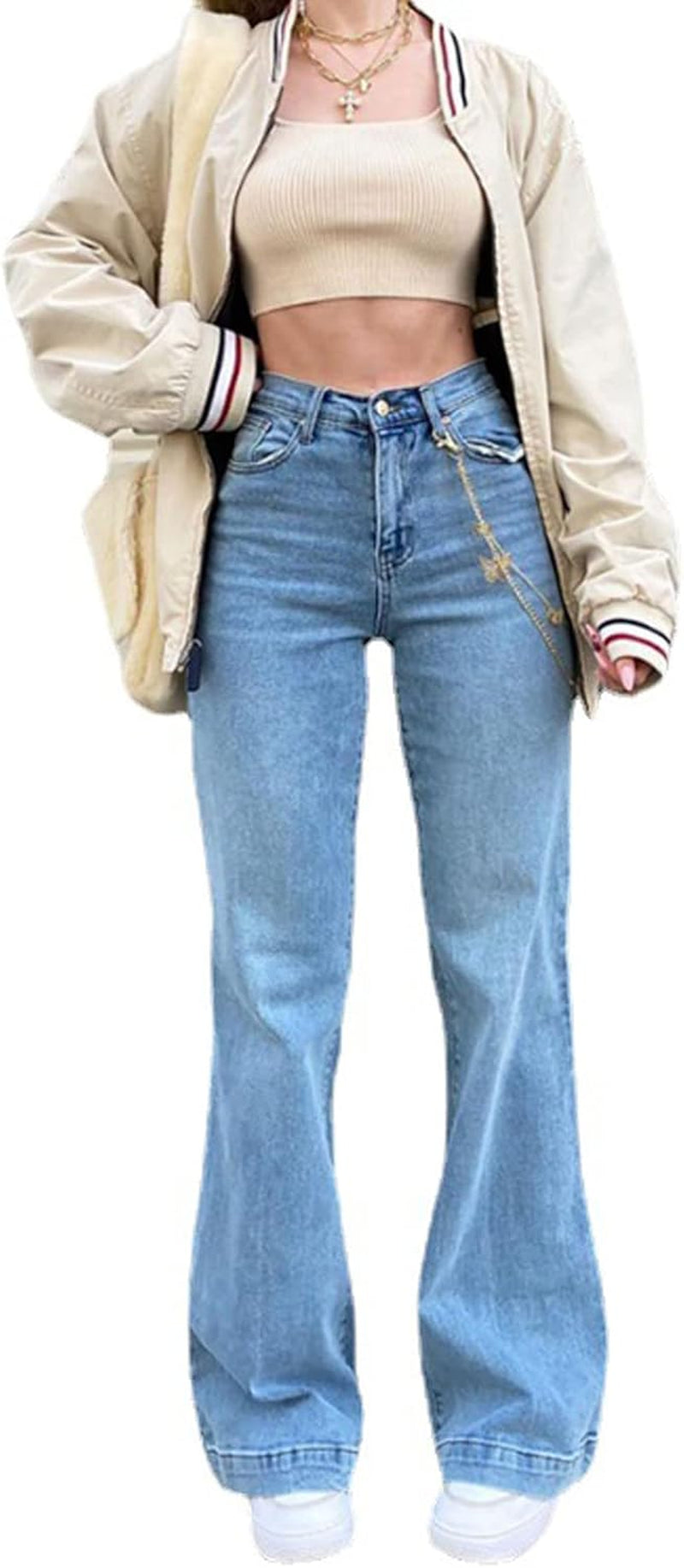 Women's Denim High Waist Straight Leg Baggy Pants 