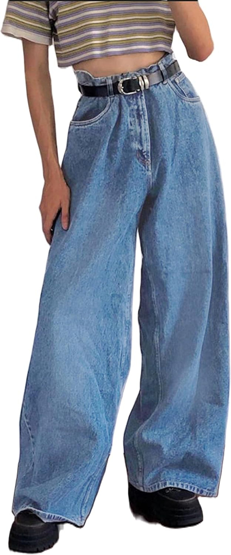 Women's Denim High Waist Straight Leg Baggy Pants 