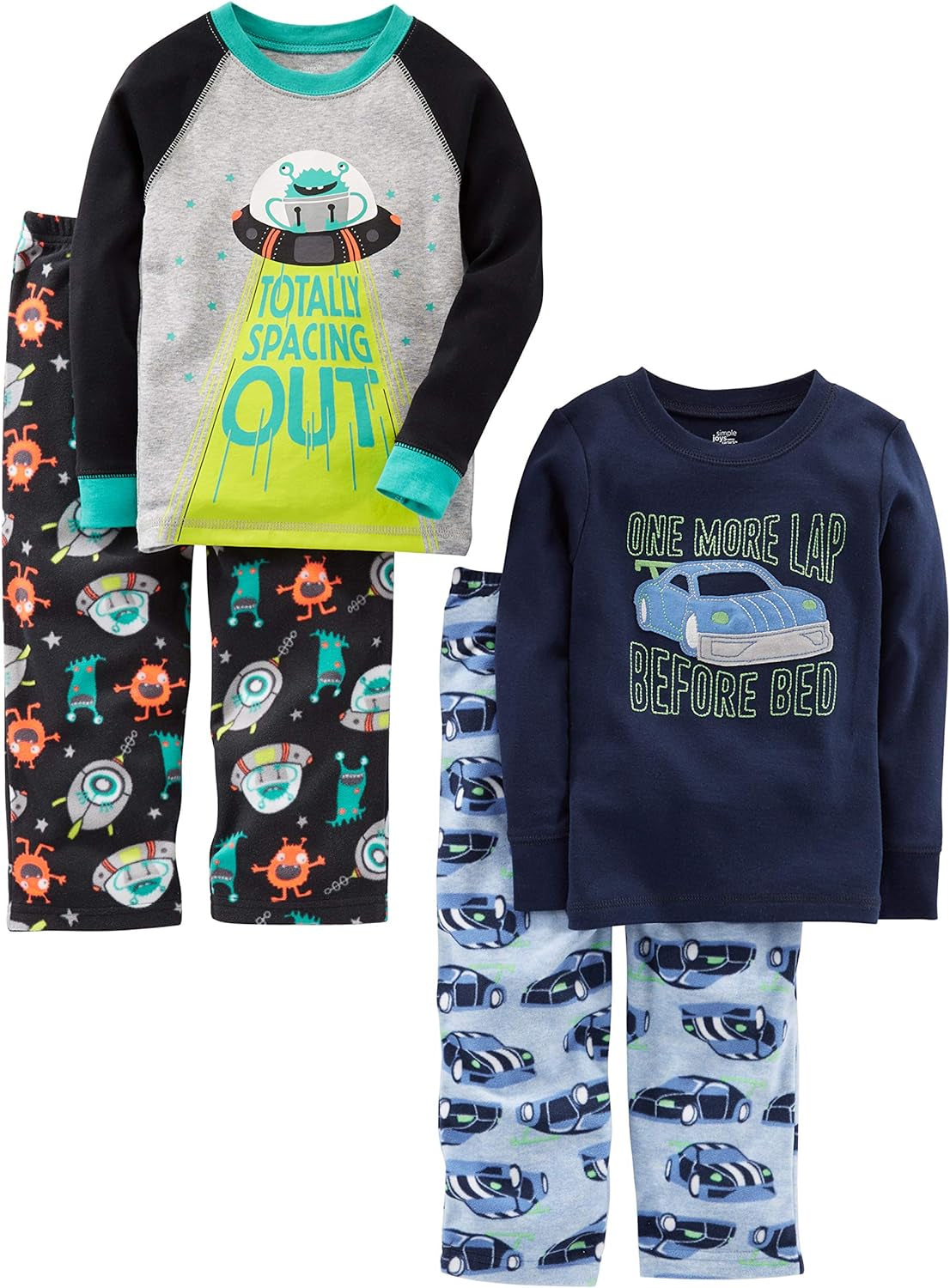 Boys and Toddlers' 4-Piece Pajama Set (Cotton Top & Fleece Bottom)