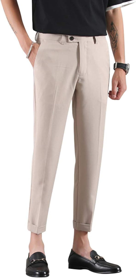 Men Cropped Dress Pants Ankle-Length Khaki Color US Size 30 Khaki