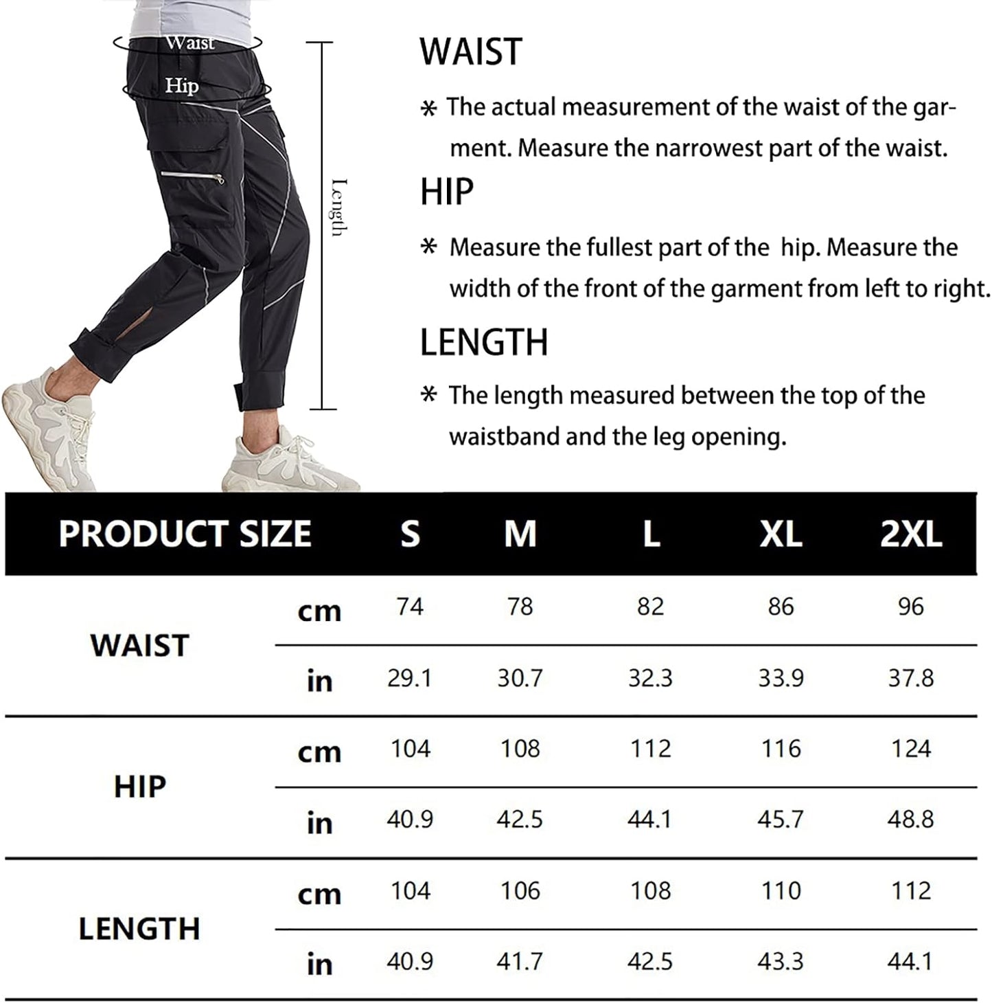 Joggers for Men Outdoor Hiking Pants Quick Dry Waterproof Running Track Pants with Zipper Pockets Black