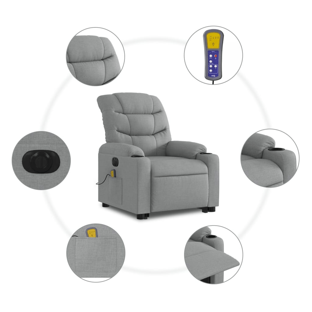 vidaXL Electric Stand up Massage Recliner Chair Light Gray Fabric