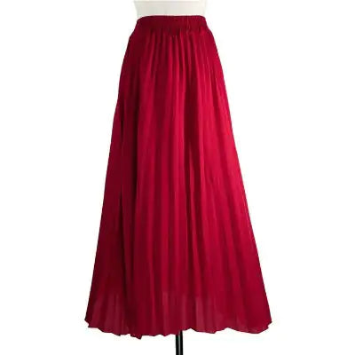 Pleated Silk Chic Long Skirt With Elastic Waist